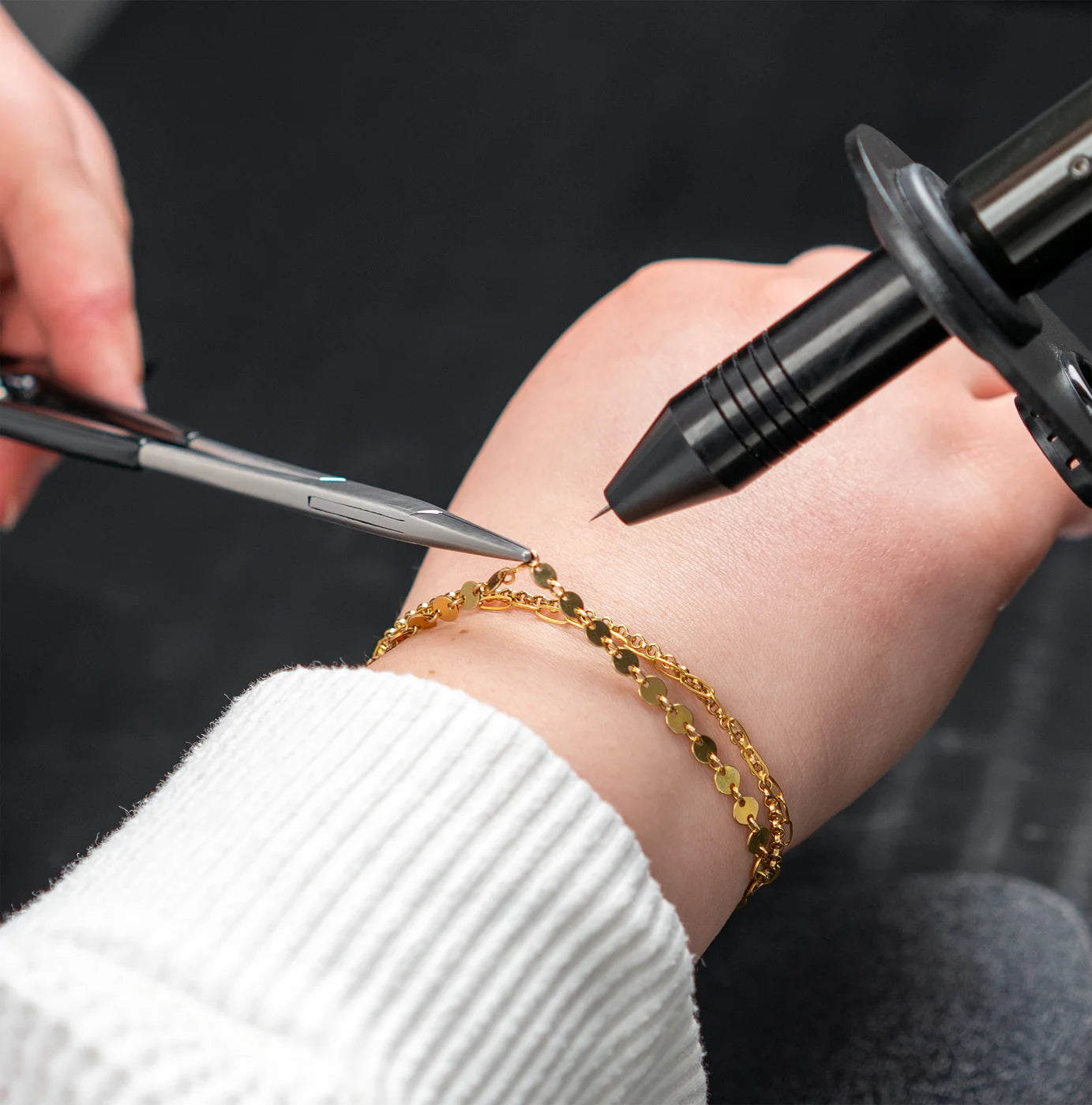 Grounded Hemostat Locking Pliers for Permanent Jewelry Welders by Sunstone