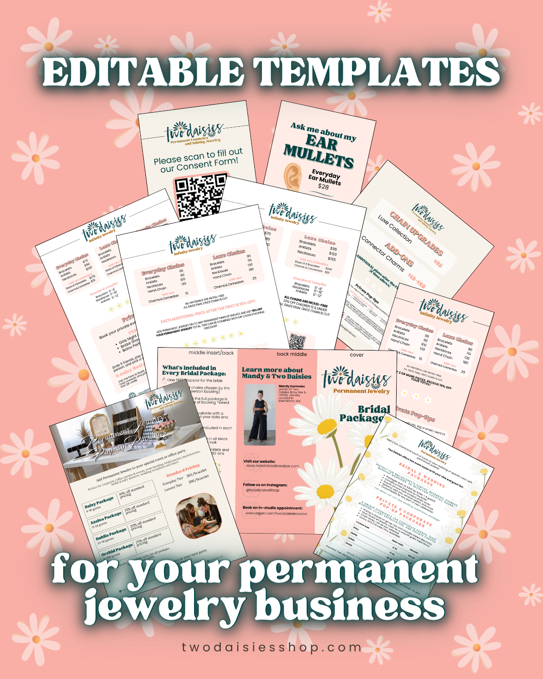 Ultimate Editable Templates Package: includes every permanent jewelry business sign & menu