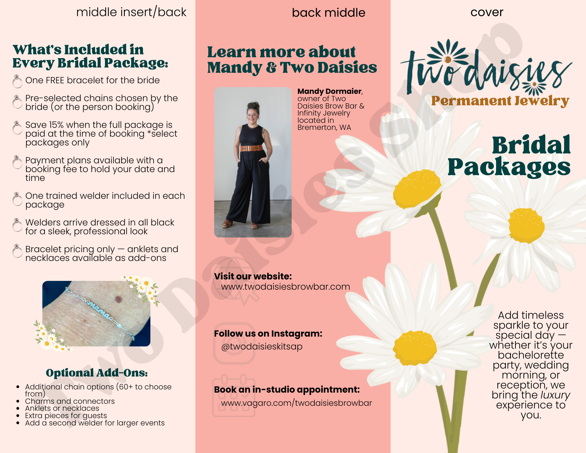 Editable Templates: Permanent Jewelry Business Bridal Packages Brochure + Bridal Packages mini-menu