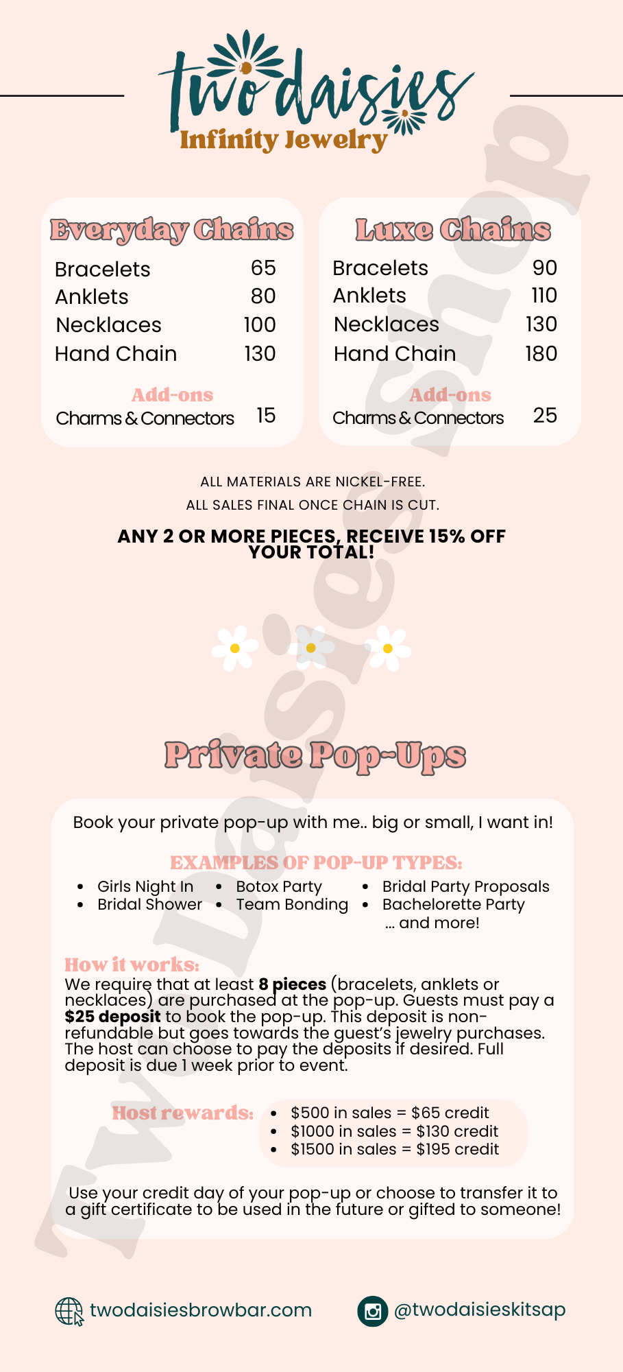 Editable Templates: Permanent Jewelry Business Pricing menus/signs + pamphlet + Consent Form QR code sign